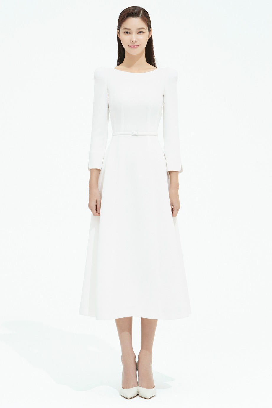 Buy zooomberg White Long Sleeve Embossed Flare Dress (Medium) at Amazon.in